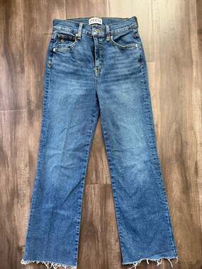 Etica Women's Mid-Rise Raw Hem Straight Leg Denim Jeans